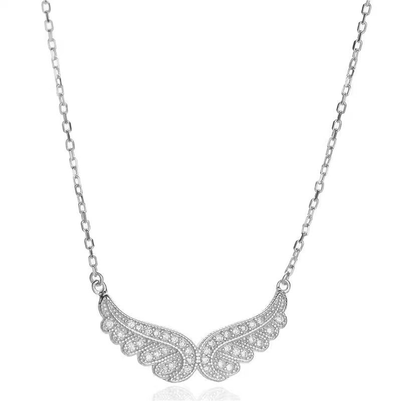 925 Sterling Silver Angel Wings Pendant Necklace – Dainty CZ Clavicle Chain for Women