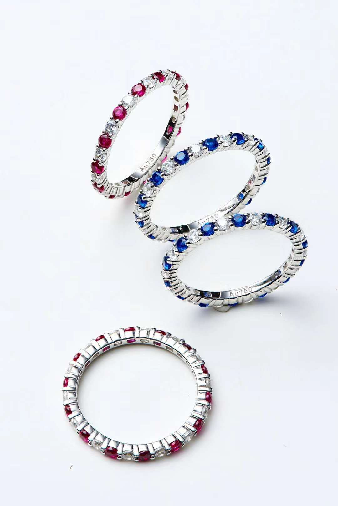 5A Red Sapphire Row Ring – S925 Silver, Platinum‑Plated Stacking Band