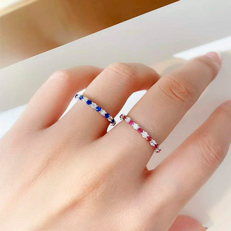 5A Red Sapphire Row Ring – S925 Silver, Platinum‑Plated Stacking Band