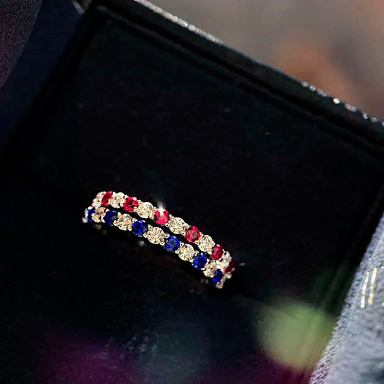 5A Red Sapphire Row Ring – S925 Silver, Platinum‑Plated Stacking Band