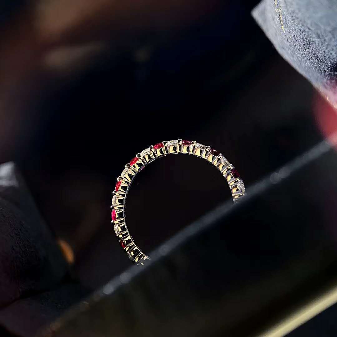 5A Red Sapphire Row Ring – S925 Silver, Platinum‑Plated Stacking Band