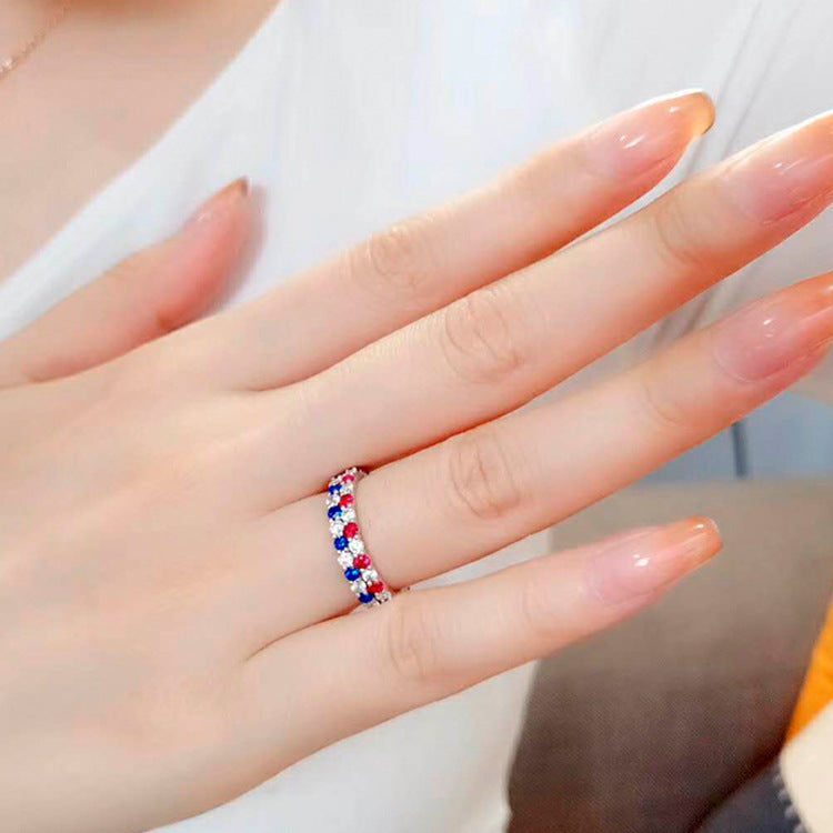 5A Red Sapphire Row Ring – S925 Silver, Platinum‑Plated Stacking Band