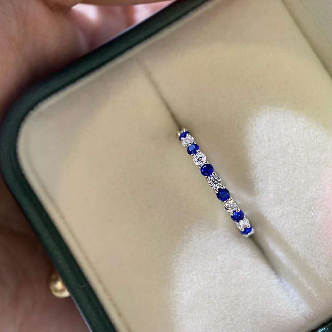 5A Red Sapphire Row Ring – S925 Silver, Platinum‑Plated Stacking Band