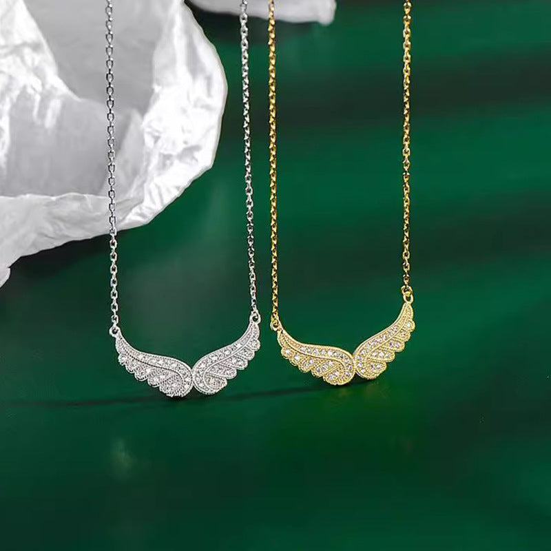 925 Sterling Silver Angel Wings Pendant Necklace – Dainty CZ Clavicle Chain for Women