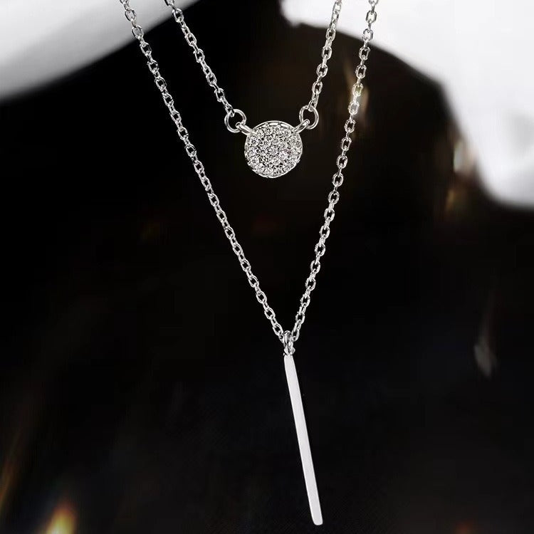925 Sterling Silver Double‑Chain Zircon Pendant Necklace
