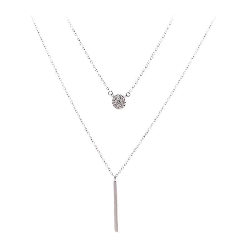 925 Sterling Silver Double‑Chain Zircon Pendant Necklace