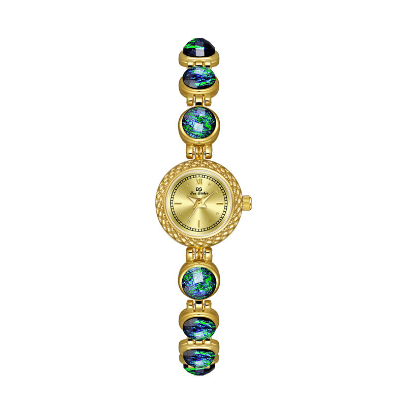 National Style Mid-Ancient Light Luxury Malachite Bracelet Watch