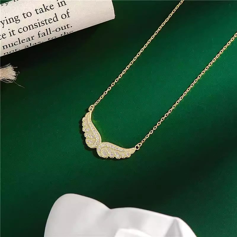 925 Sterling Silver Angel Wings Pendant Necklace – Dainty CZ Clavicle Chain for Women
