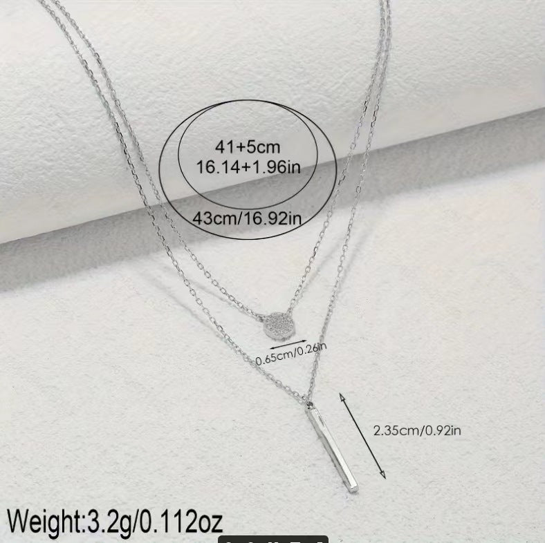 925 Sterling Silver Double‑Chain Zircon Pendant Necklace
