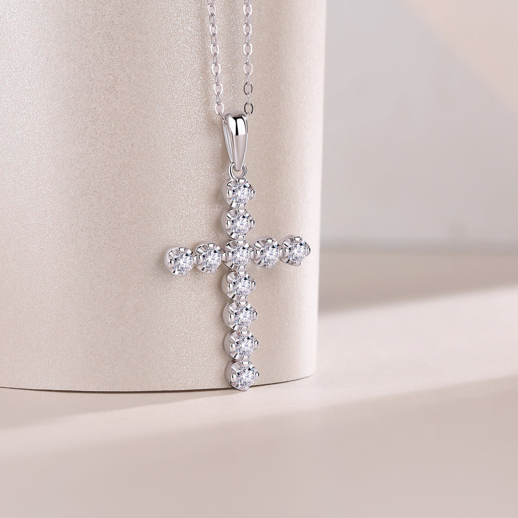 Entrust Luxury Fashion Diamond Pendant Necklace Set With Mosan Diamond Silver Ornaments